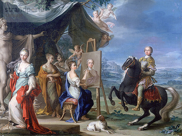 Reiterbildnis eines Adligen als Beschützer der Künste  um 1699-1748. Künstler: Ignaz Stern