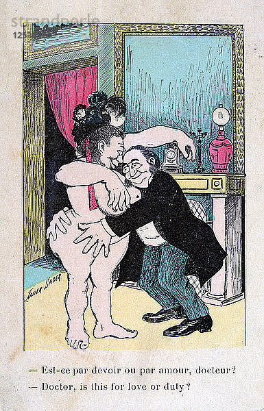Doktor  ist das aus Liebe oder aus Pflichtgefühl  alte französische Postkarte  um 1900. Künstler: Unbekannt
