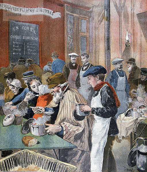 Die Nächstenliebe der Studenten; die Suppenküche von Butte-aux-Cailles  Paris  1894. Künstler: Oswaldo Tofani'