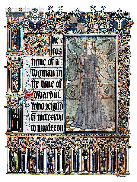 Das Kostüm einer Frau während der Herrschaft von Edward III. (1909). Künstler: Unbekannt
