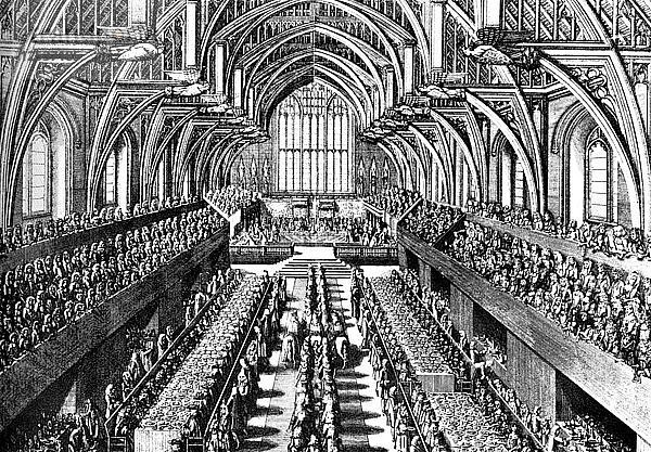 Die Krönungszeremonie von Jakob II. in der Westminster Hall  London  1685 (um 1905). Künstler: Unbekannt