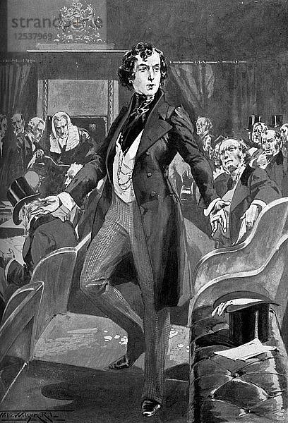 Disraelis erste Rede im Unterhaus  19. Jahrhundert (um 1905). Künstler: Unbekannt