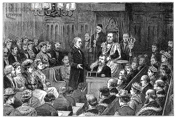 Verleihung der Freiheit der Stadt an Herrn Gladstone  1877. Künstler: Unbekannt