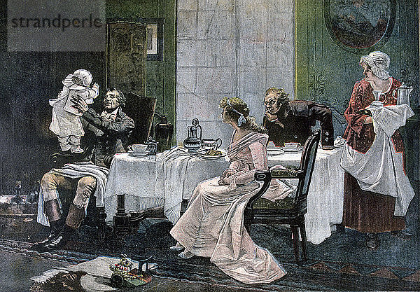 Das Mittagessen von Camille Desmoulins  1892. Künstler: Leopold Flameng
