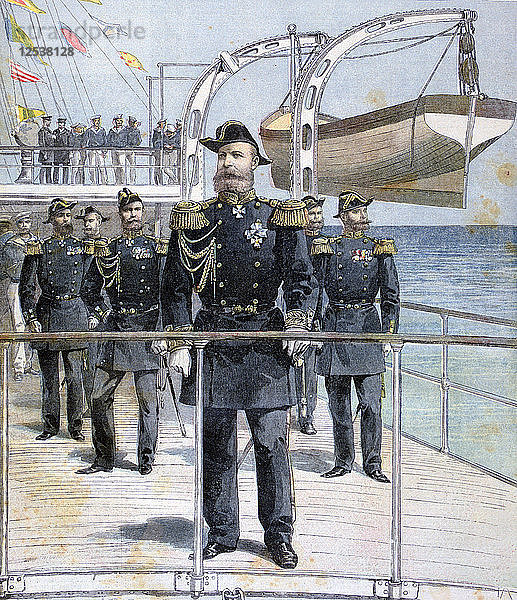 Der russische Admiral Avellan an Bord des Kreuzers Kaiser Nikolaus I.  1893. Künstler: Unbekannt
