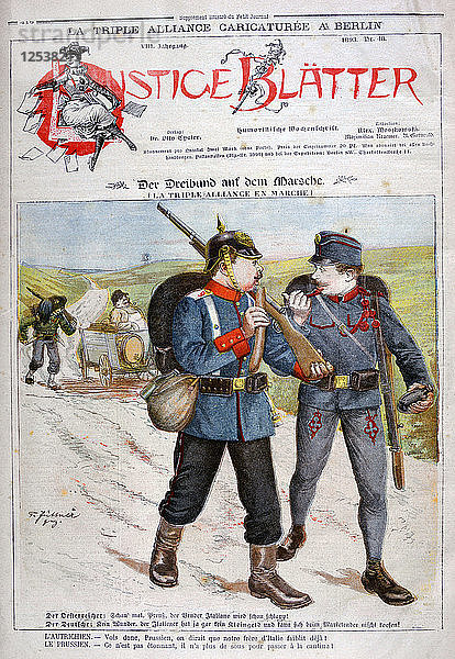 Eine Karikatur des Dreibundes in der Zeitschrift Lustige Blatter  1893. Künstler: Henri Meyer