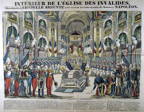 Überreste von Napoleon I. werden nach Les Invalides in Paris gebracht  15. Dezember 1840  19. Jahrhundert. Künstler: Unbekannt