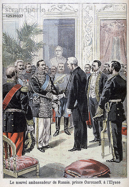 Prinz Ourousoff  Botschafter Russlands  trifft Félix Faure  1898. Künstler: F. Meaulle