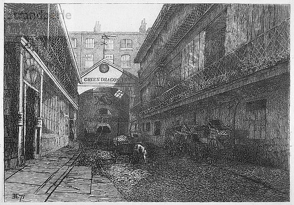 The Green Dragon Inn  Bishopsgate  Londoner Innenstadt  1871. Künstler: E. Edwards