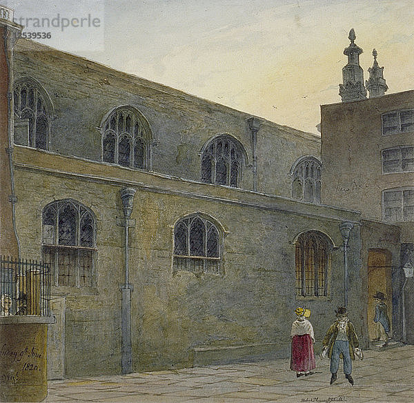 Nordseite der Guildhall Chapel mit Blick auf den Eingang zur Cutthroat Alley  City of London  1820. Künstler: Robert Blemmell Schnebbelie