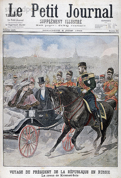 Der Präsident der Französischen Republik bei der Truppenschau  Krasnoje Selo  Russland  1902. Künstler: Unbekannt