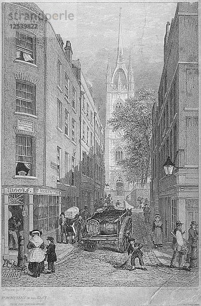 Kirche St. Dunstan-in-the-East vom Custom House aus  City of London  1828. Künstler: Edward William Cooke