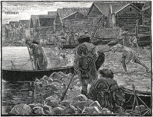 Fischfang bei den Thlinkits in Alaska  1882 Künstler: J Whitney