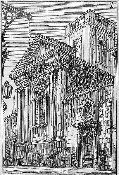 Blick auf das Ostende der St. Dionis Backchurch von der Lime Street aus  City of London  1860. Künstler: Anon