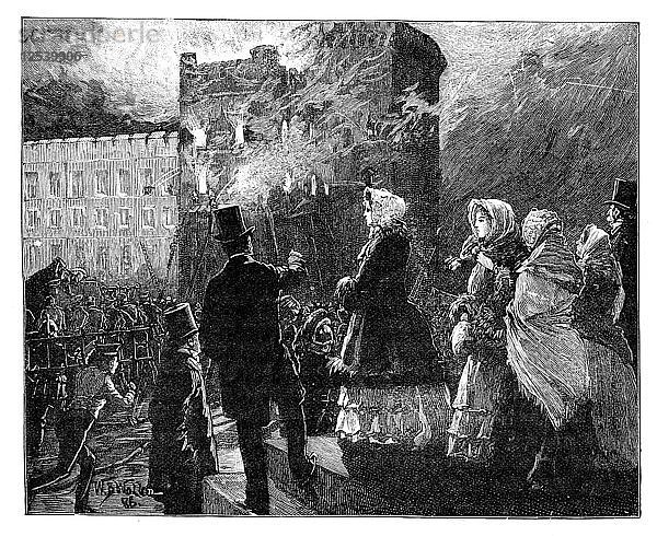 Feuer im Prince of Waless Tower  Schloss Windsor  um 1850  (1888). Künstler: William Barnes Wollen