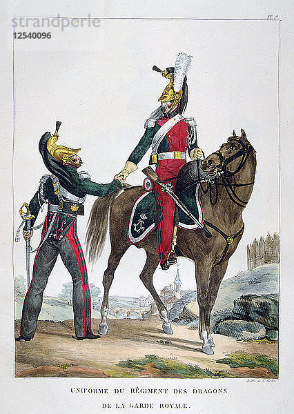 Uniform eines Regiments von Dragonern der königlichen Garde  Frankreich  1823. Künstler: Charles Etienne Pierre Motte