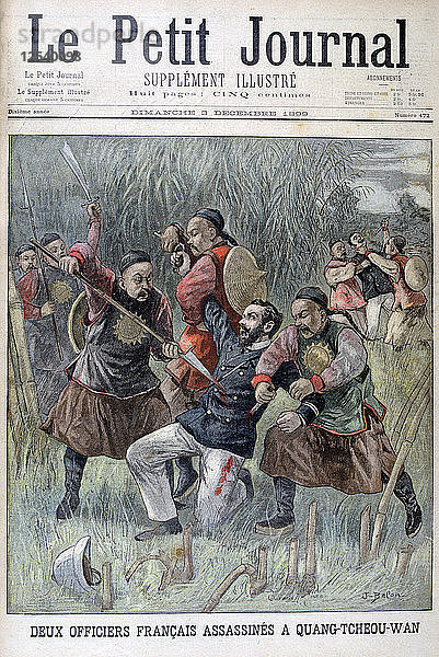 Zwei französische Offiziere werden von den Quang-tcheou-wan ermordet  1899. Künstler: Jose Belon