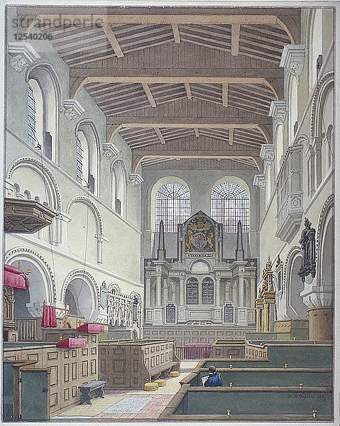 Innenansicht der Kirche St. Bartholomew-the-Great  Smithfield  City of London  1821. Künstler: Thomas Hosmer Shepherd