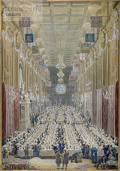 Blick auf das Lord Mayors Dinner in der Guildhall  City of London  1828. Künstler: George Scharf