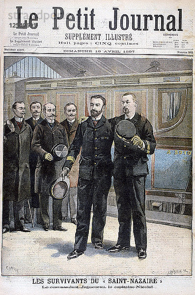 Die Überlebenden der Ville de Saint Nazaire  Kommandant Jagueneau und Kapitän Nicolai  1897. Künstler: F. Meaulle