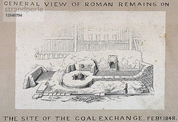 Ansicht der römischen Überreste auf dem Gelände der Kohlenbörse  City of London  1848. Künstler: FW Fairholt