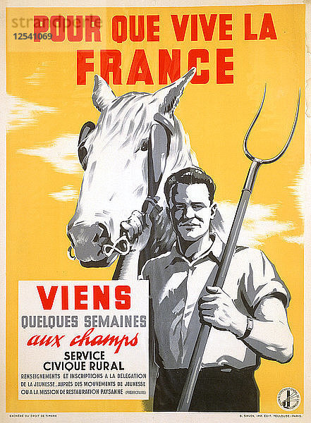 Damit Frankreich leben kann  verbringe ein paar Wochen bei der Feldarbeit  1940-1944. Künstler: Unbekannt