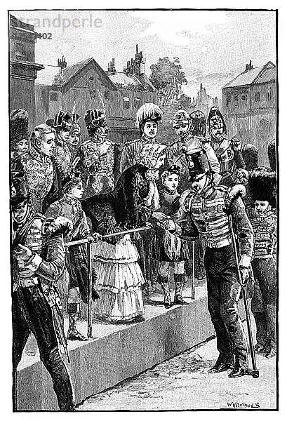 Die Königin bei der Verleihung der Krim-Medaille  Horseguards Parade  London  um 1850  (1888). Künstler: Unbekannt
