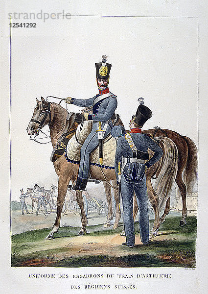 Uniform einer Schwadron des berittenen Artilleriezuges eines Schweizer Regiments  Frankreich  1823. Künstler: Charles Etienne Pierre Motte