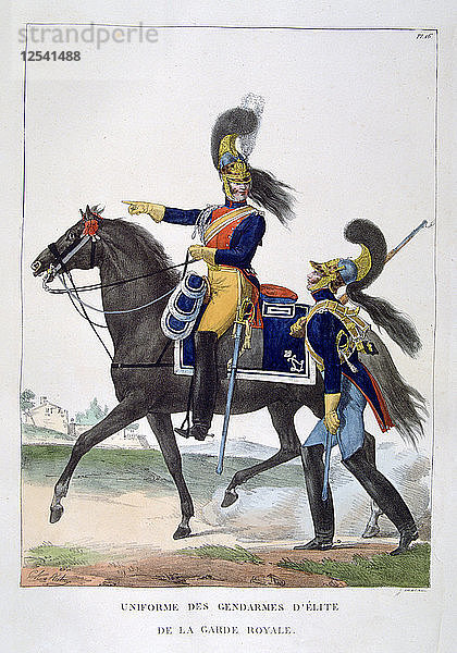 Uniform der Elite-Gendarmen der königlichen Garde  Frankreich  1823. Künstler: Charles Etienne Pierre Motte