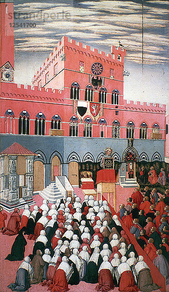 La predica di San Bernardino  um 1426-1481. Künstler: Sano di Pietro