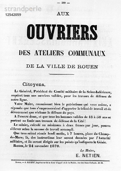 Ouvriers  von französischen politischen Plakaten der Pariser Kommune  Mai 1871. Künstler: Unbekannt
