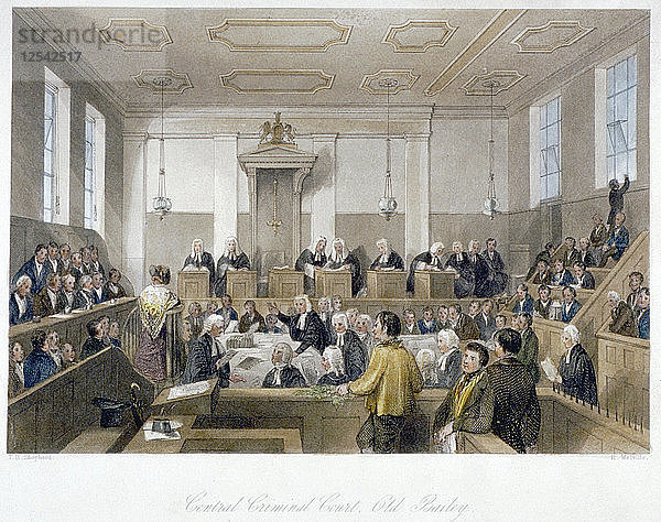Im Inneren des Central Criminal Court  Old Bailey  mit einer Gerichtssitzung  City of London  1840. Künstler: Harden Sidney Melville