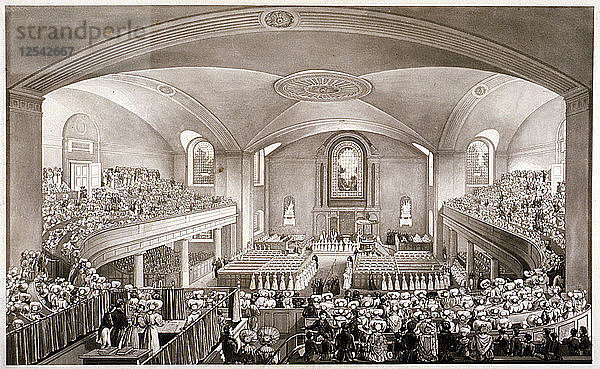 Innenraum der Kirche St. John in Hackney  London  1827. Künstler: Anon