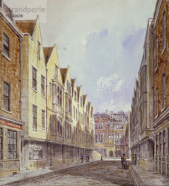 Ansicht der Great Winchester Street mit Winchester Place in der Ferne  London  1839. Künstler: Robert Blemmell Schnebbelie