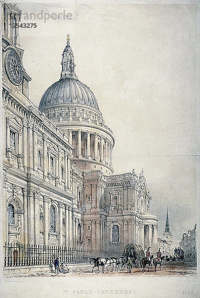 Südwestansicht der St.-Pauls-Kathedrale vom St.-Pauls-Kirchhof aus  City of London  1842. Künstler: Charles Walter Radclyffe