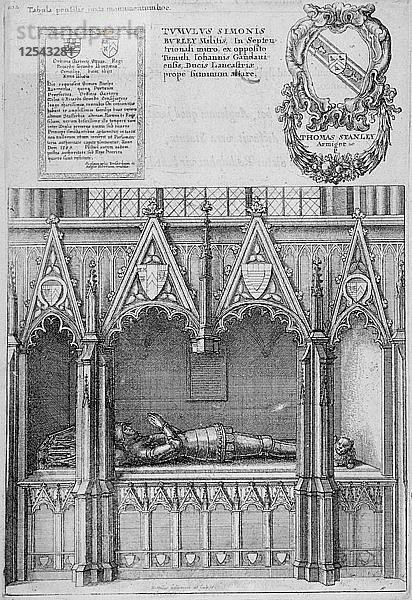 Grabmal von Simon Burley in der alten St.-Pauls-Kathedrale in der Stadt London  1656. Künstler: Wenzel Hollar