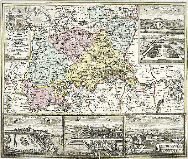 Karte von London und den umliegenden Bezirken  1710. Künstler: Anon