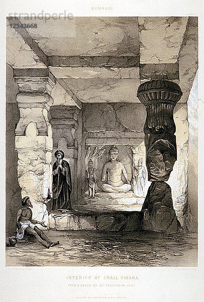 Kannari  Innenraum eines kleinen Vihara  Indien  1845. Künstler: Thomas Colman Dibdin