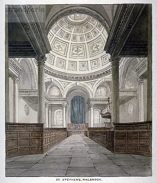 Kirche St. Stephen Walbrook  City of London  um 1840. Künstler: Frederick Nash