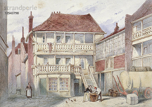 Blick auf die French Horn Tavern  Holborn  London  1840. Künstler: Frederick Napoleon Shepherd