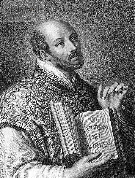 Der heilige Ignatius von Loyola  spanischer Soldat des 16. Jahrhunderts und Gründer der Jesuiten  (1836)  Künstler: W. Holl