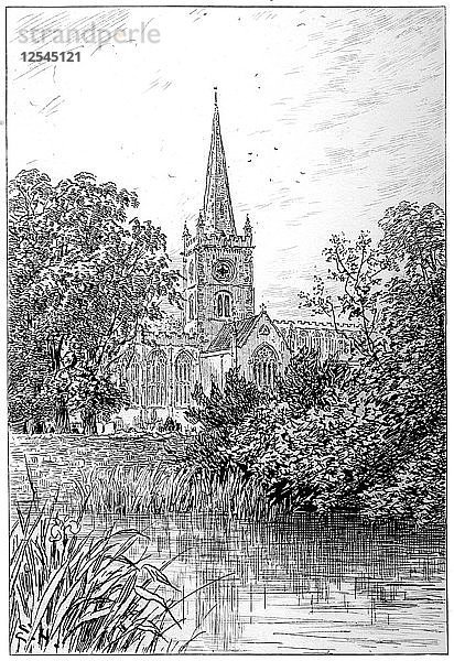 Die Kirche von Stratford vom Fluss aus gesehen  Stratford-upon-Avon  Warwickshire  1885  Künstler: Edward Hull