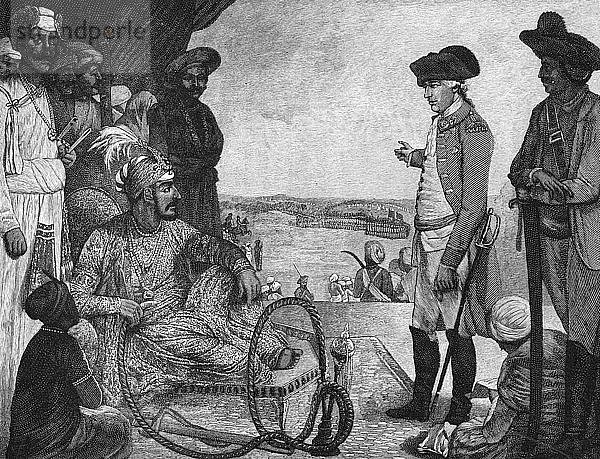 Schah Alam II.  Mogulkaiser von Indien  begutachtet die Truppen der East India Company  1781 (1894). Künstler: Unbekannt