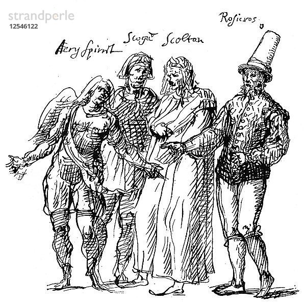 Von Inigo Jones entworfene Figuren für das Maskenspiel The Fortune Isles  17. Jahrhundert (1893). Künstler: Unbekannt