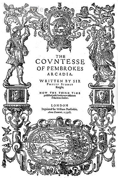 Titelblatt von The Countess of Pembrokes Arcadia von Sir Philip Sidney  dritte Ausgabe  1598 (1893). Künstler: Unbekannt