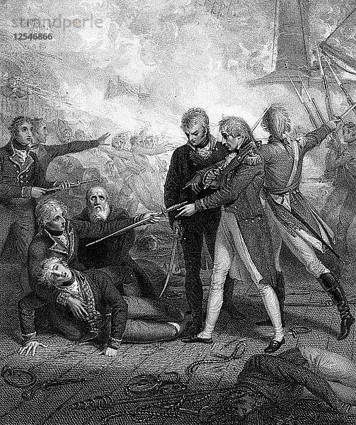 Die San Nicolas und die San Josef  von Schiffen getragen  Schlacht von Kap St. Vincent  1797  Künstler: R. Golding