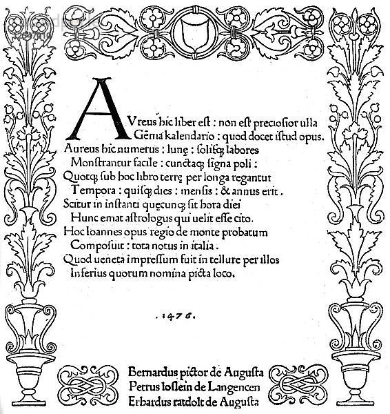 Titelblatt des Kalendariums von Regiomontanus  1476  (1893). Künstler: Unbekannt