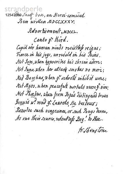 Teil von Shenstones Gedicht  The Snuff Box  1735  (1840) Künstler: William Shenstone