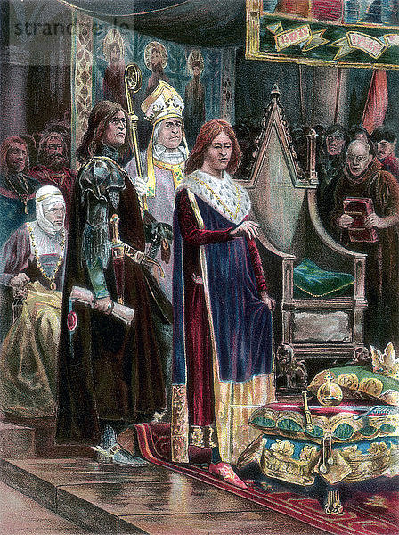 Die Investitur Edwards III. mit dem Pallium  Westminster  Mariä Lichtmess  1327  (1902). Künstler: Unbekannt