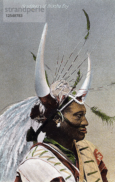 Kopfschmuck eines Ricksha-Jungen  Durban  1917. Künstler: Unbekannt